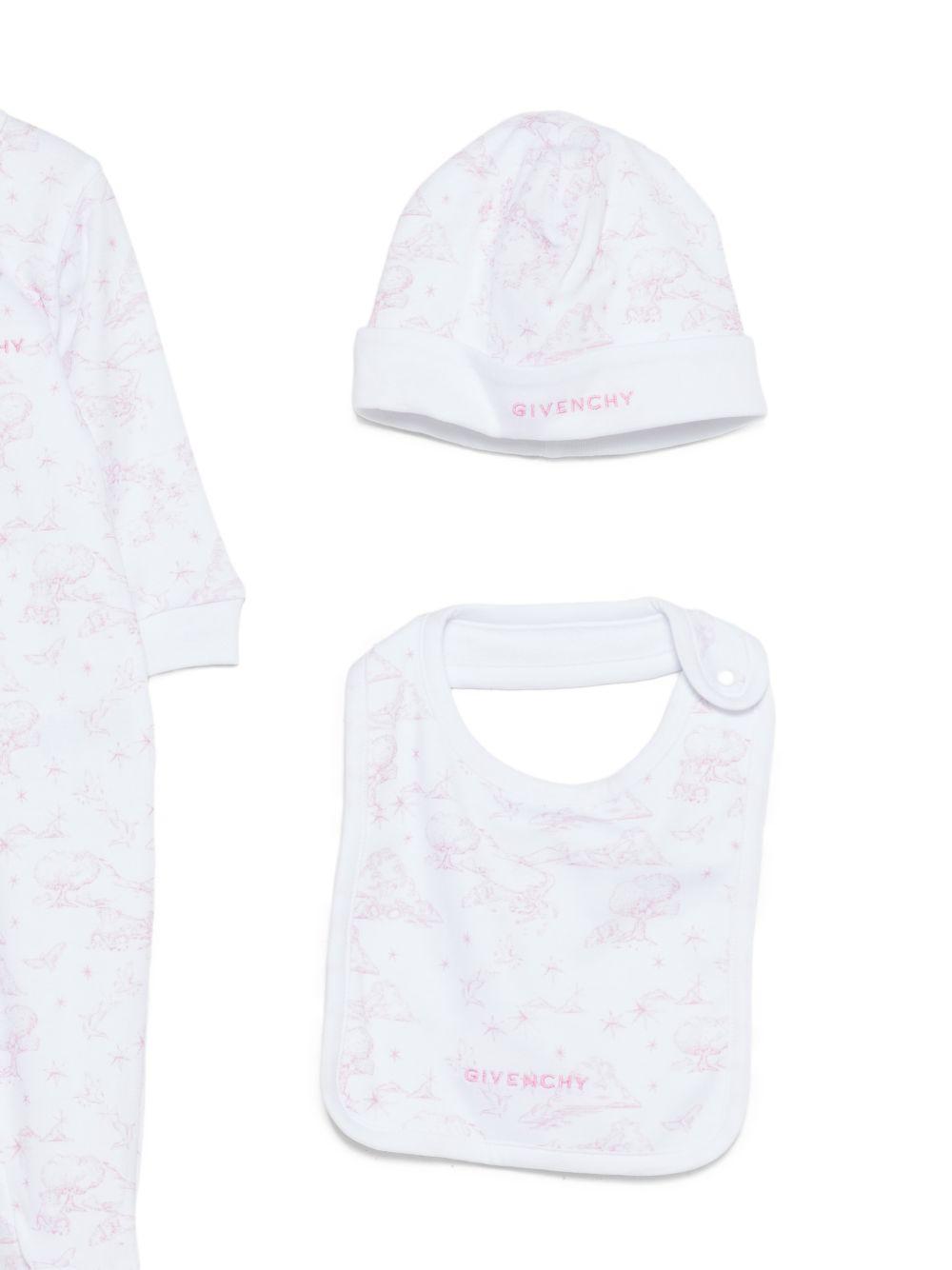 Set tutina, cappellino e bavaglino per neonata Givenchy Kids rosa con stampa grafica all-over H31269 N54 GIVENCHY KIDS 