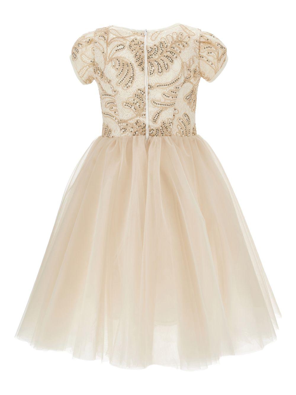 Abito per bambina Monnalisa beige con decorazione a paillettes 71G917RM 7995 0270 MONNALISA KIDS 