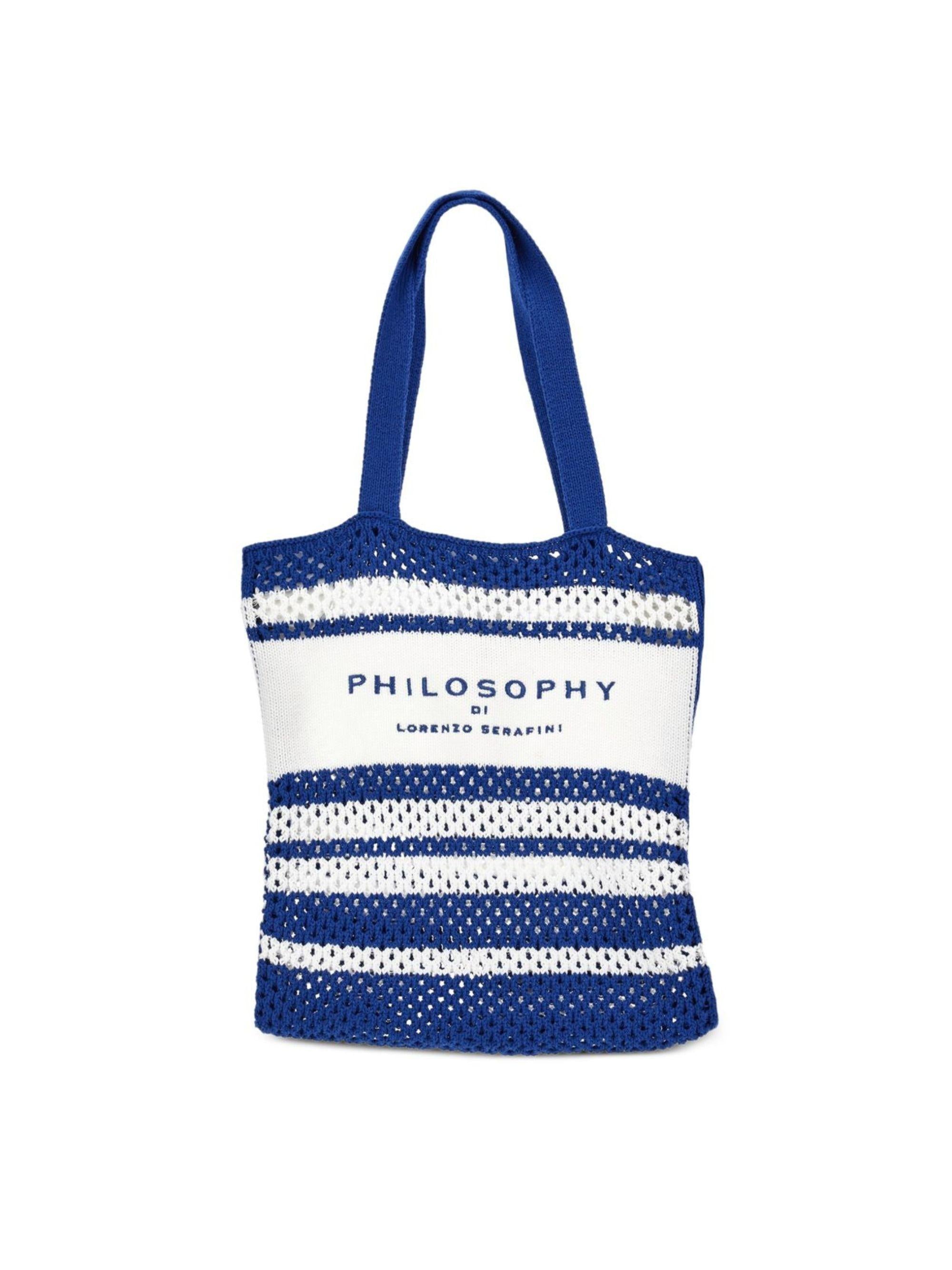 Borsa tote per bambina Philosophy di Lorenzo Serafini Kids blu con design a righe I9G002 7030 0156 PHILOSOPHY KIDS 
