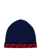 Berretto per bambino Fendi Kids blu con logo JUP063 AO29 F08B9 FENDI KIDS 