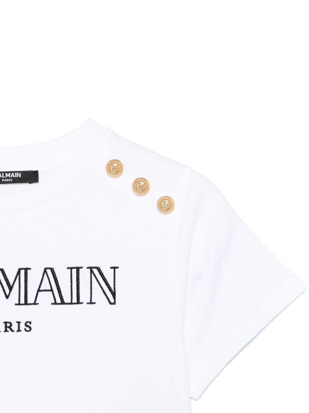 T-shirt con logo ricamato per bambina Balmain Kids bianco con orlo dritto BW8A21 Z0116 100OR BALMAIN KIDS 