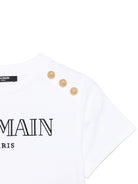 T-shirt con logo ricamato per bambina Balmain Kids bianco con orlo dritto BW8A21 Z0116 100OR BALMAIN KIDS 