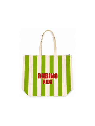 Borsa Tote media personalizzata Rubino Kids verde con design a righe