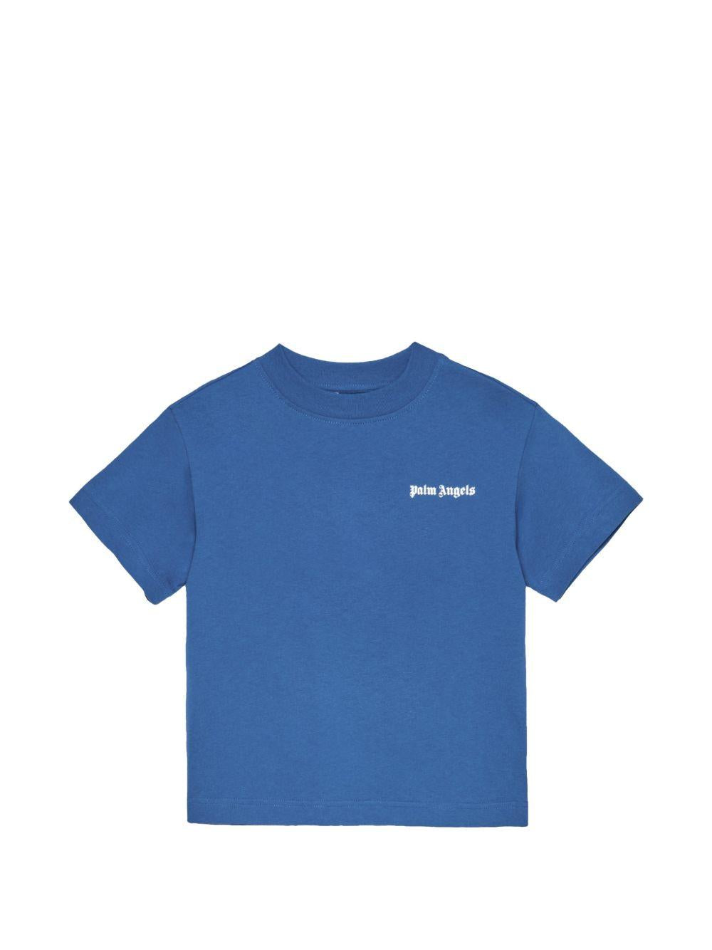 T-shirt per bambino Palm Angels Kids blu con logo sul petto PBAA003S26JER002 060 PALM ANGELS KIDS 