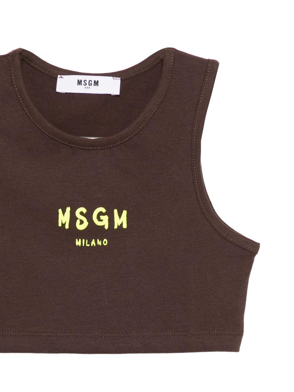 Top per bambina MSGM Kids marrone con stampa logo S6MSJGTO011 943 MSGM KIDS 
