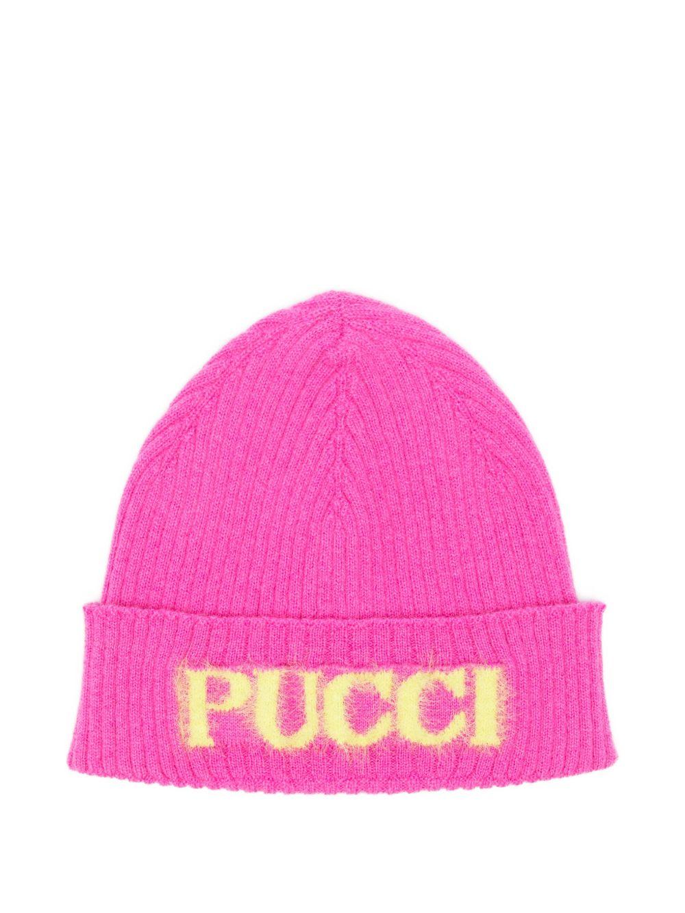 Berretto per neonata Emilio Pucci Junior fucsia con logo intarsiato PZ0037 Z2362 543 EMILIO PUCCI KIDS 
