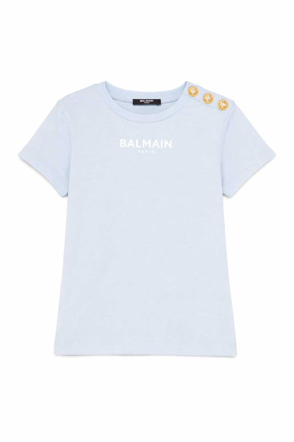 T-shirt da bambina Balmain Kids azzurro azzurra con bottoni BY8A01 Z3672 685OR BALMAIN KIDS 
