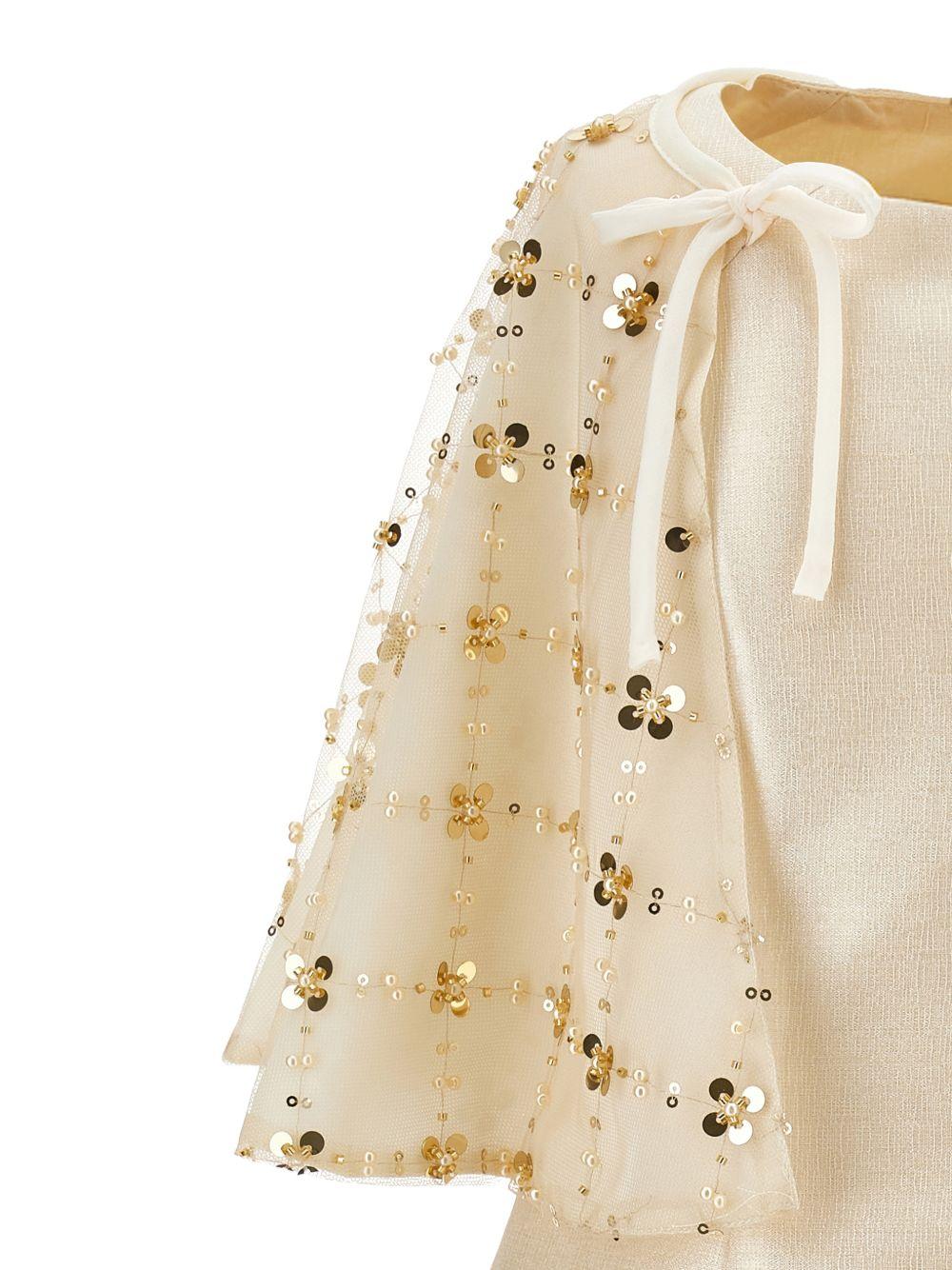 Abito per bambina Monnalisa beige con mantella con decorazione floreale 71G919RM 7997 0003 MONNALISA KIDS 
