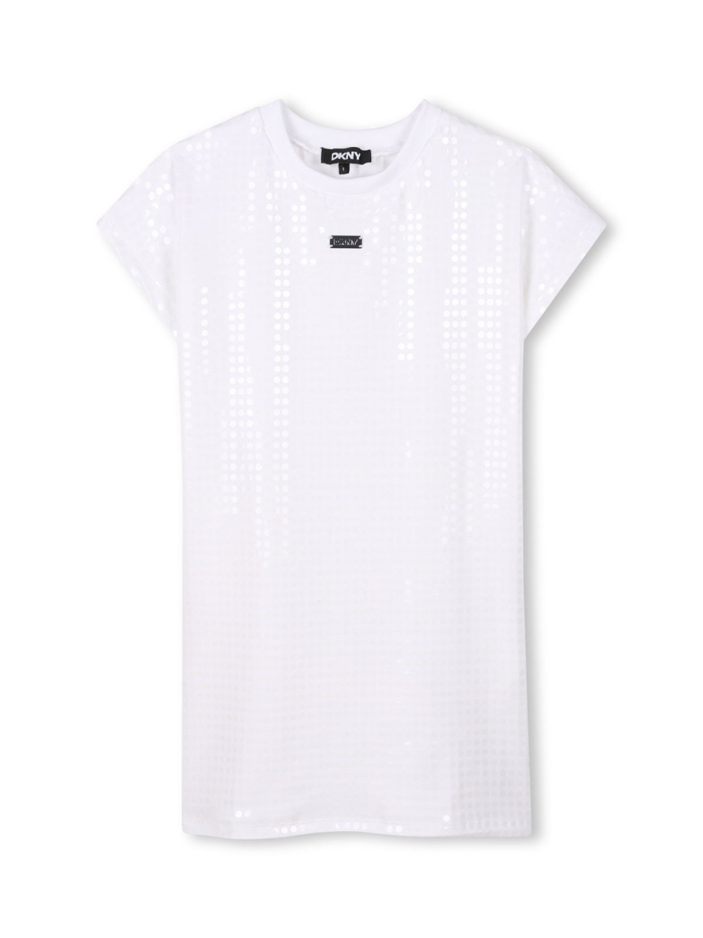 Abito modello T-shirt per bambina Dkny Kids bianco con paillettes D62283 10P DKNY 