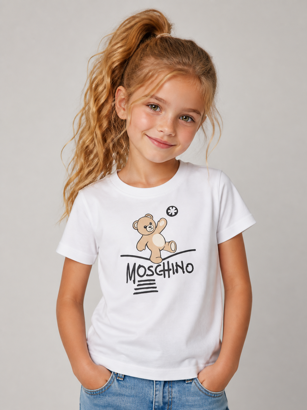 T-shirt per bambini Moschino Kids bianca con motivo Teddy Bear HUM05XLAA20 10101 MOSCHINO KIDS 
