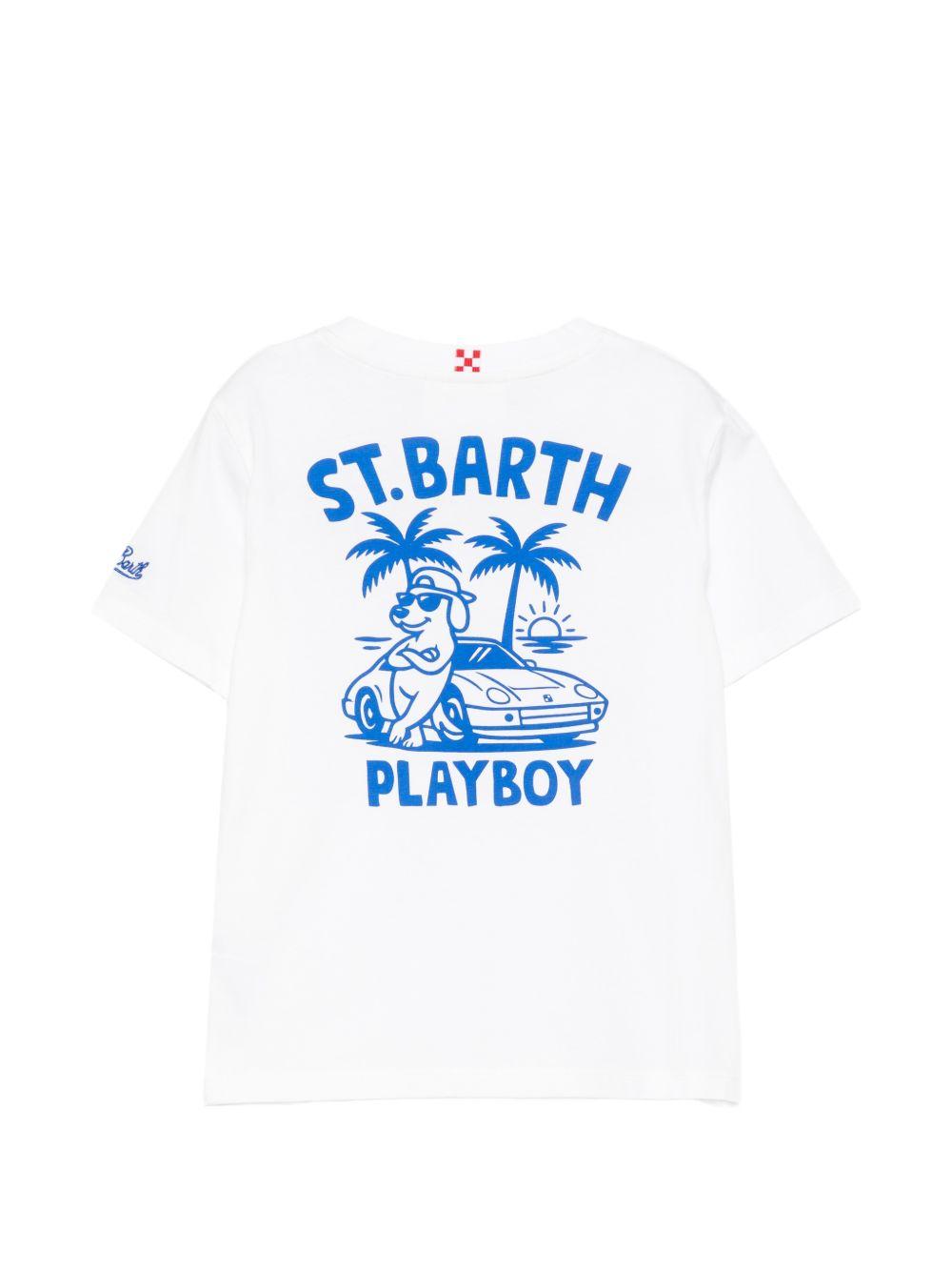 T-shirt per bambino MC2 Saint Barth Kids bianca con scritta "St. Barth Playboy" sul davanti PRL0001 00319L MC2 ST. BARTH KIDS 