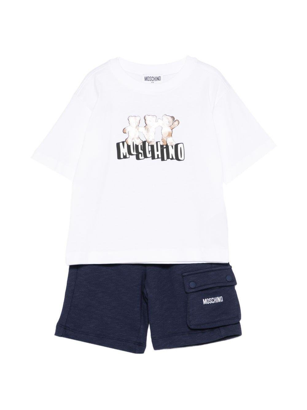Set t-shirt e shorts per bambino Moschino Kids multicolore con stampa Teddy sul davanti HUG00WLCA88 83240 MOSCHINO KIDS 