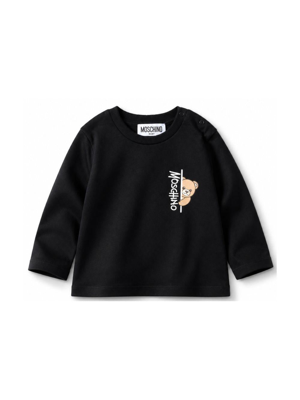 T-shirt per neonati Moschino Kids nera con dettaglio Teddy Bear MNO014LAA58 60100 MOSCHINO KIDS 