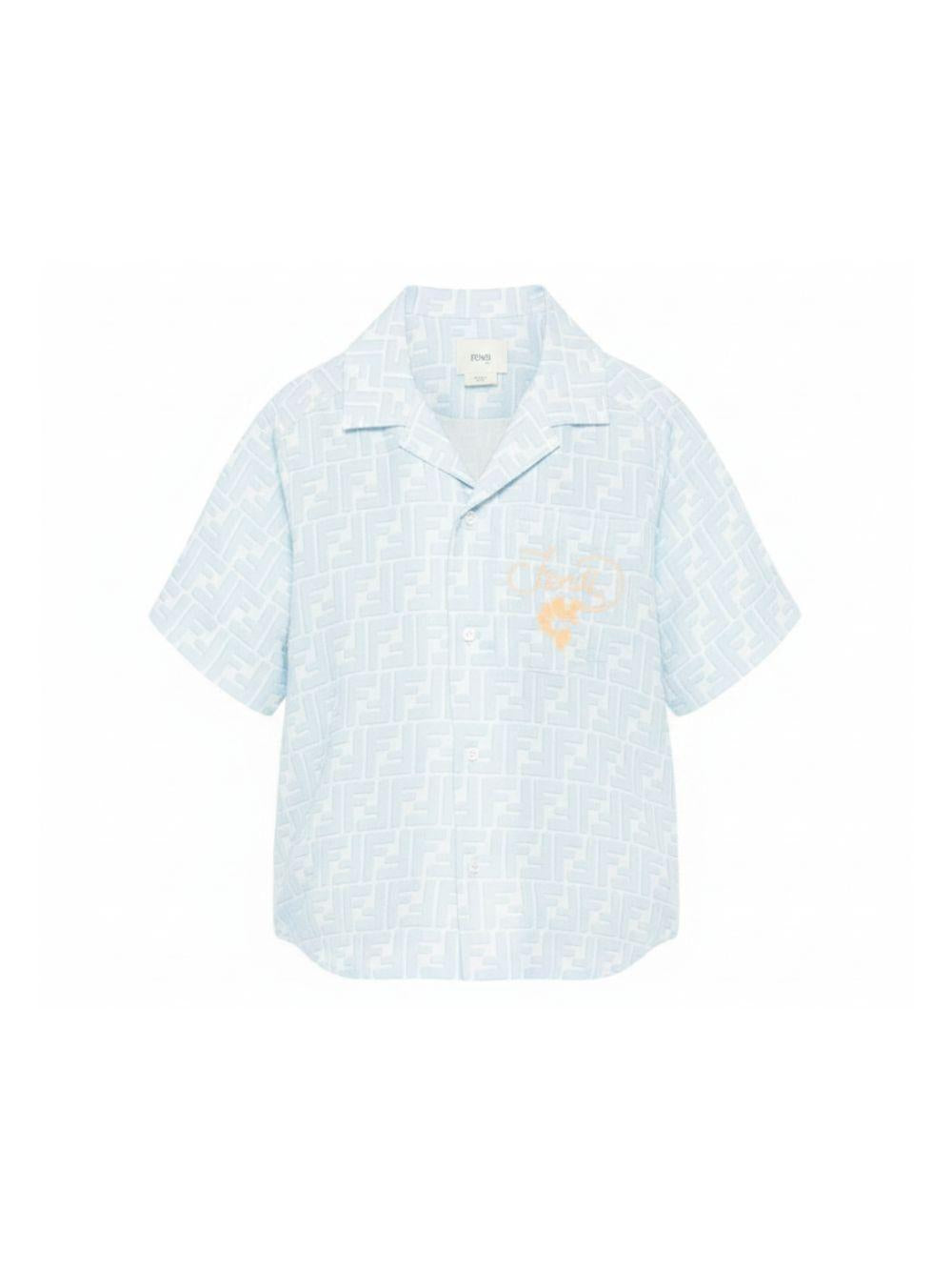 Camicia per bambino Fendi Kids azzurra con logo ricamato JMC209 AY8C F0EX7 FENDI KIDS 