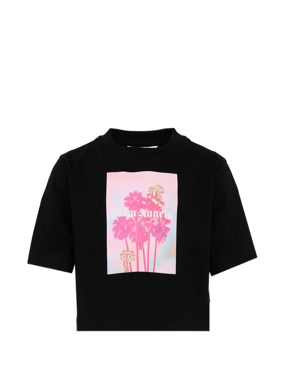 T-shirt per bambina Palm Angels Kids nera con stampa grafica sul davanti PGAA004S26JER002 110 PALM ANGELS KIDS 