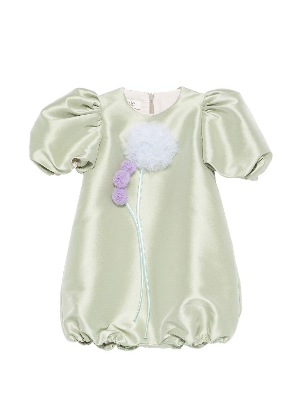 Pagliaccetto per bambina Alapage verde con maniche a sbuffo AL71B OLIVA A'LAPAGE KIDS 