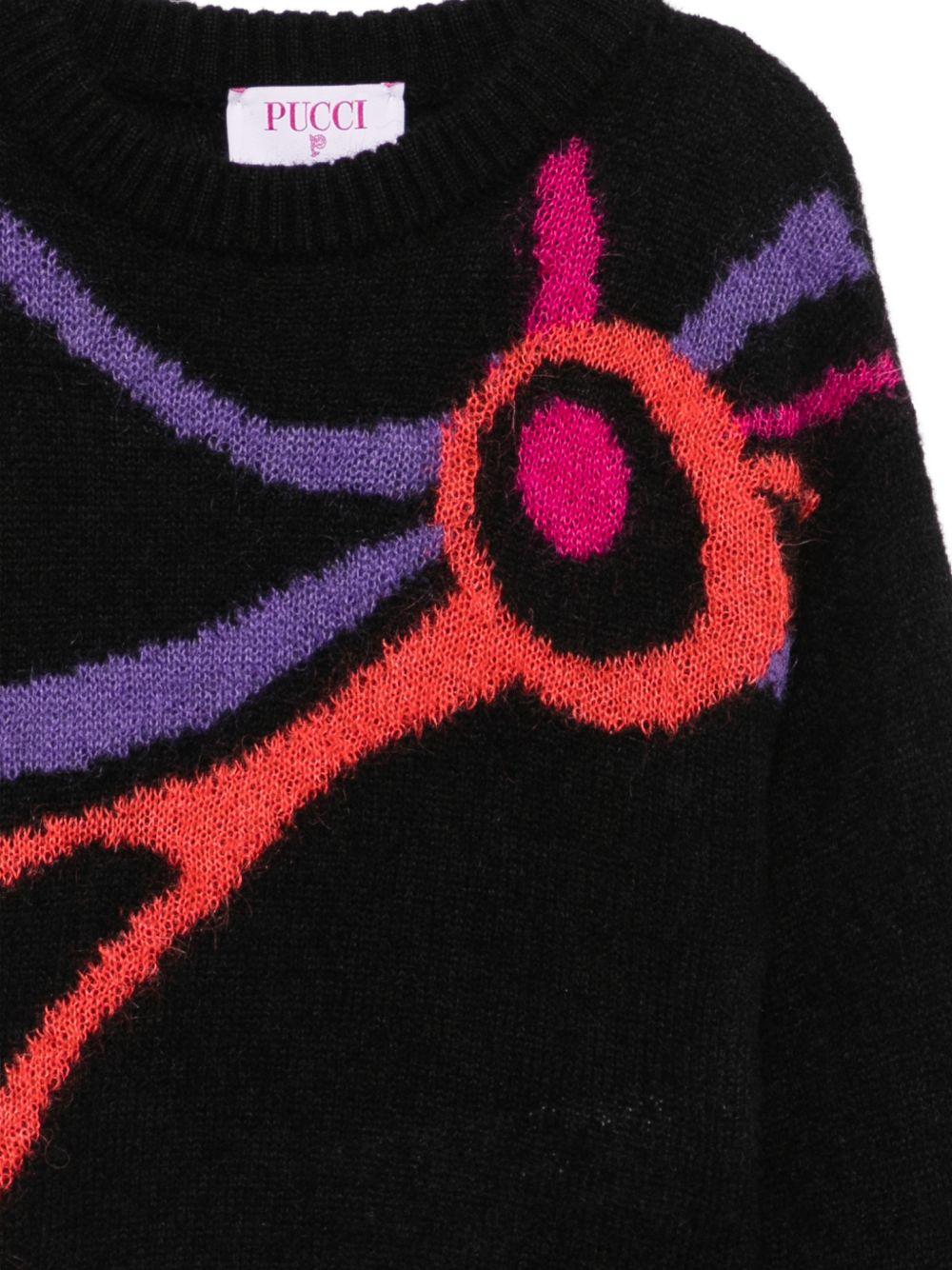 Maglione per bambina Emilio Pucci Kids nero con stampa astratta PZ9A20 W0218 930 EMILIO PUCCI KIDS 