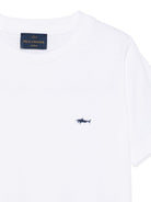 T-shirt per bambino Paul & Shark Kids bianca con ricamo squalo sul davanti WUM004LAA54 10101 PAUL & SHARK KIDS 