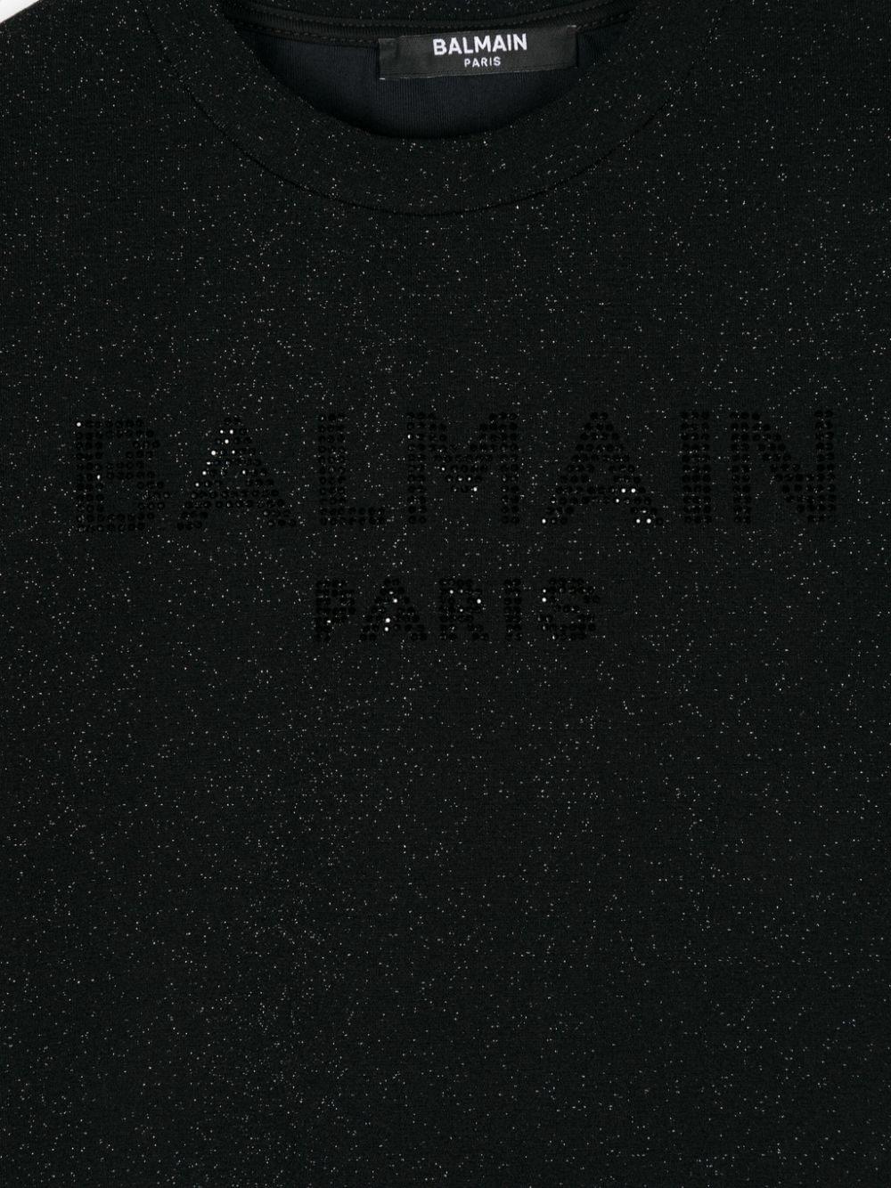 Maglietta glitterata per bambina Balmain Kids nero con scollo rotondo BV8R81 J0445 930ME BALMAIN KIDS 