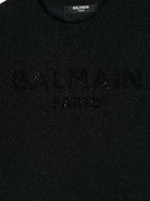 Maglietta glitterata per bambina Balmain Kids nero con scollo rotondo BV8R81 J0445 930ME BALMAIN KIDS 