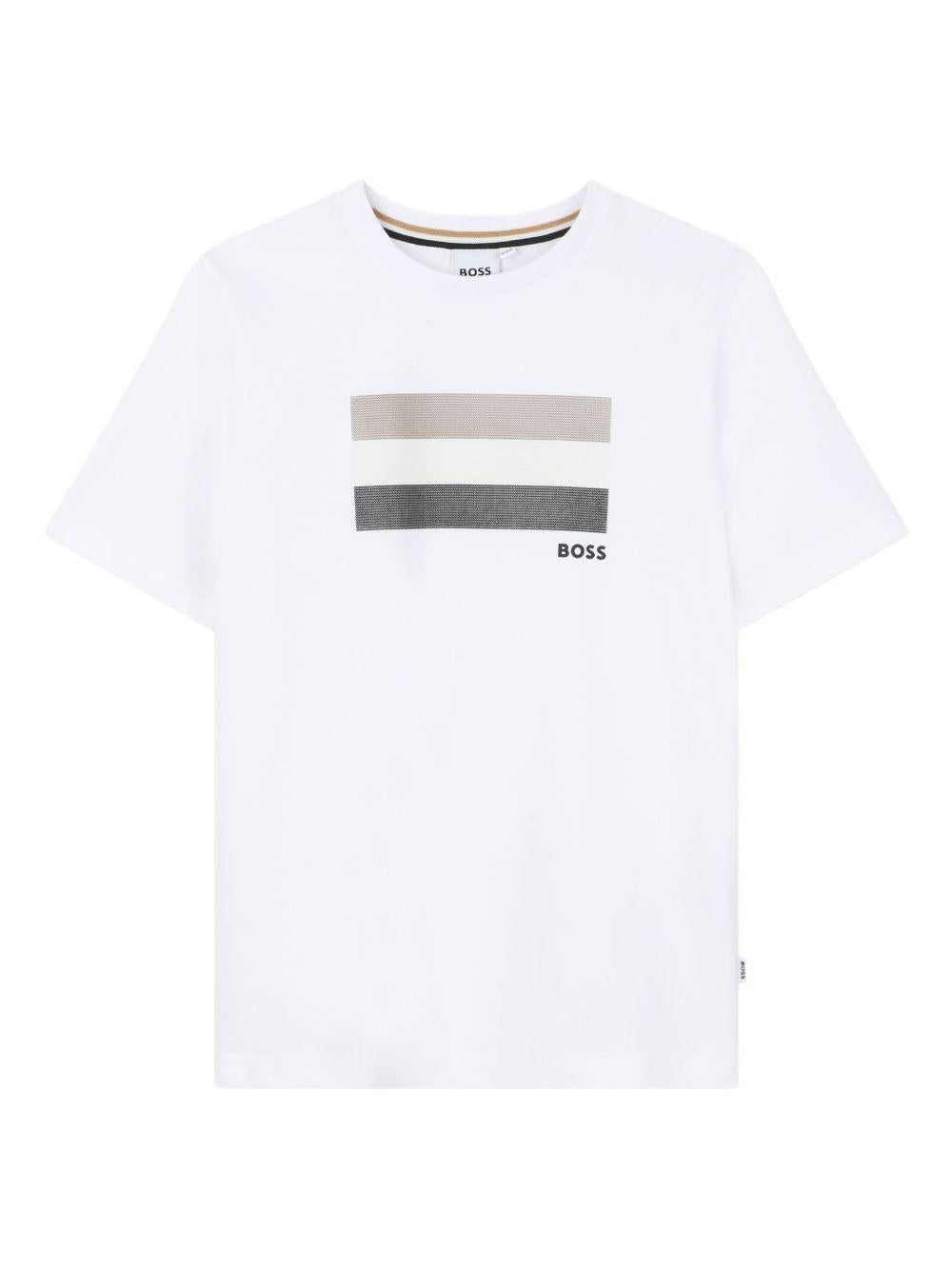 T-shirt per bambino Boss Kids bianco con logo sul petto J52981 10P BOSS KIDS 