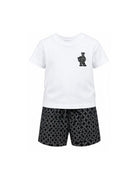 Completo t-shirt e shorts per bambino John Richmond Junior bianco e nero con dettagli logo RBP26078CJ WHITE JOHN RICHMOND KIDS 