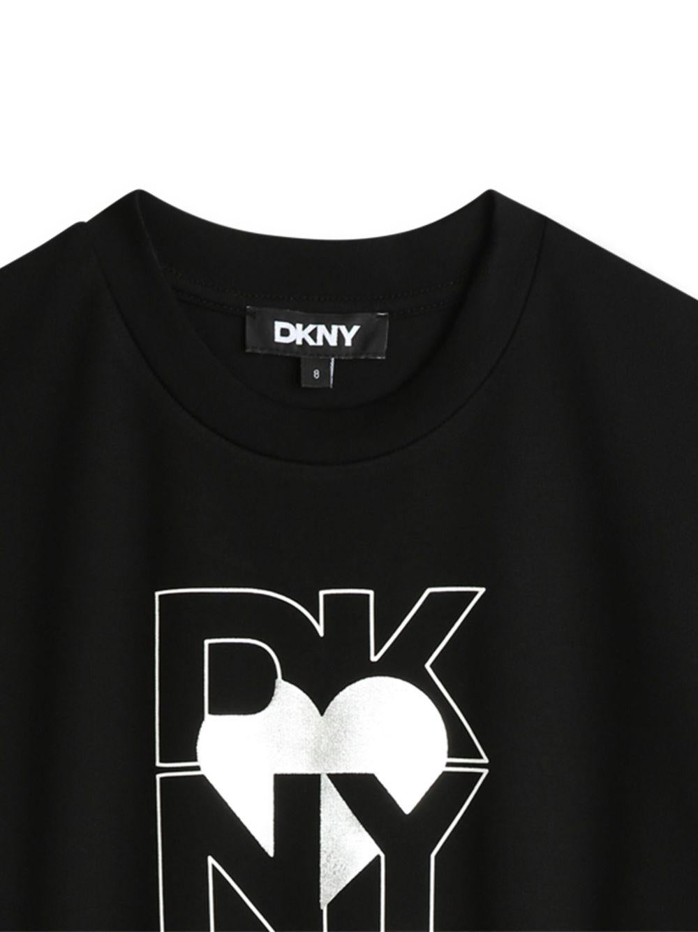 Abito a maniche corte per bambina Dkny Kids nero con logo D62389 09B DKNY 