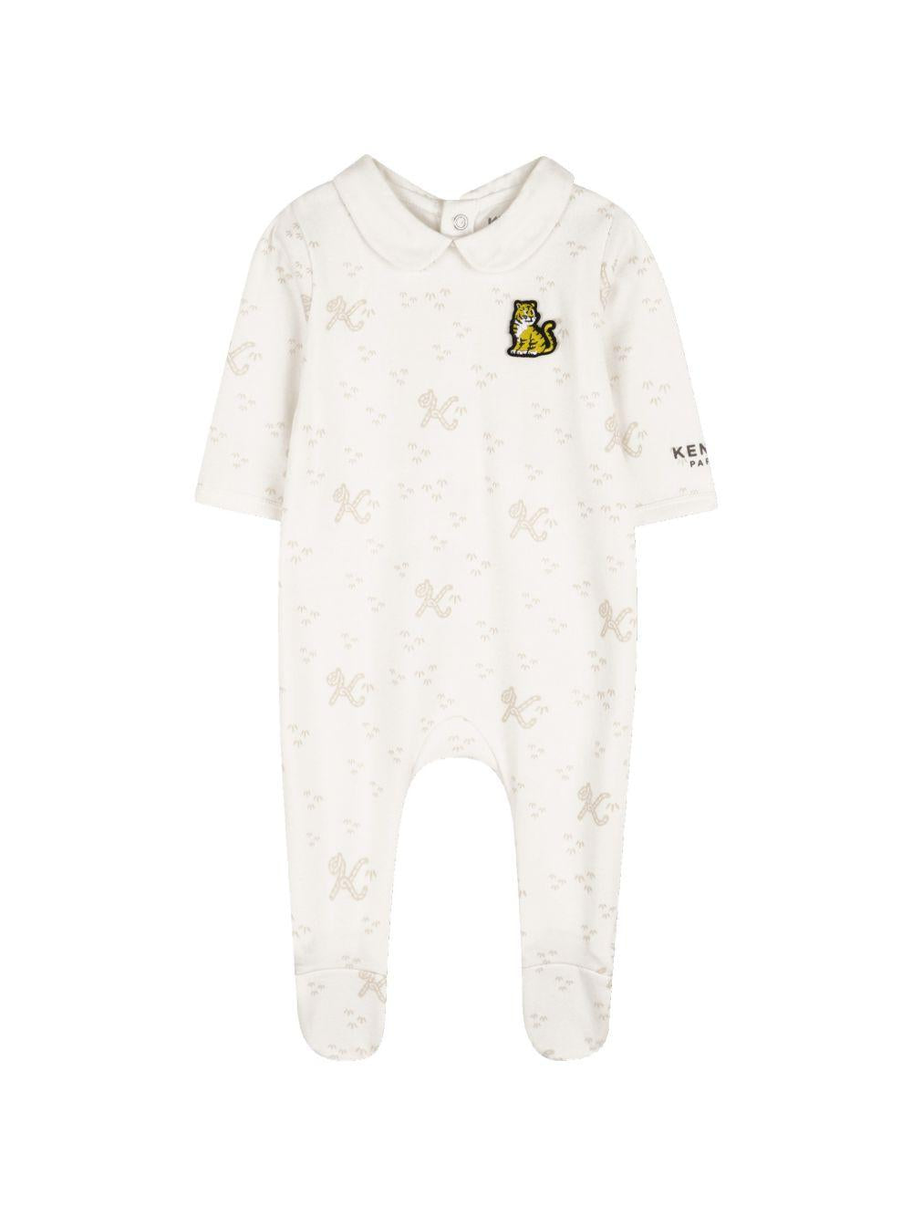 Set tutina, bavaglino e cappellino per neonato Kenzo Kids bianca con stampa a fantasia K61857 117 KENZO KIDS 