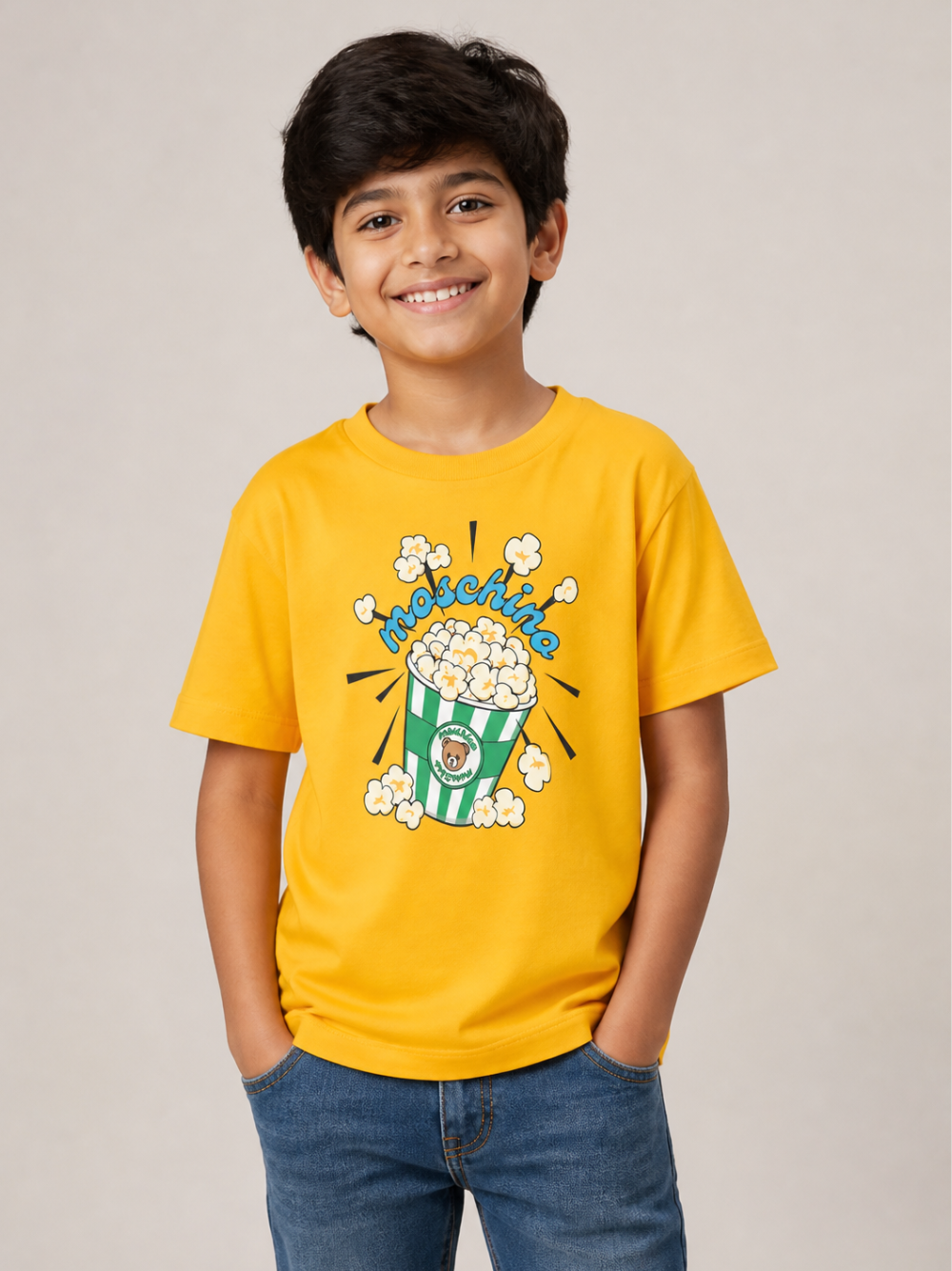 T-shirt per bambini Moschino Kids gialla con stampa grafica HRM05WLAA10 51140 MOSCHINO KIDS 
