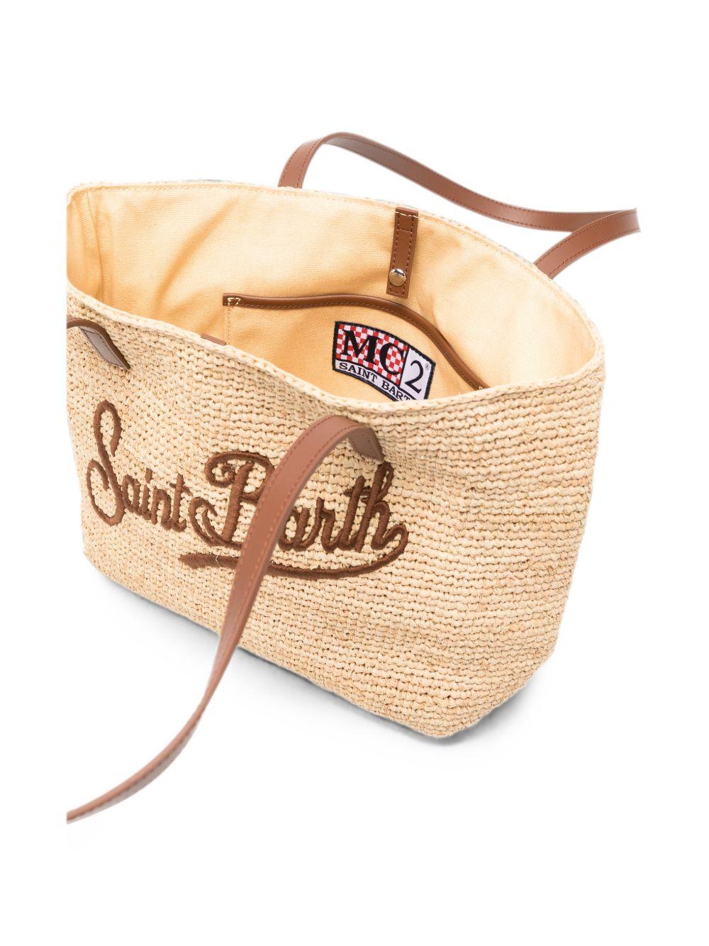 Borsa Raffia City Mid MC2 Saint Barth beige con logo frontale a contrasto RAFC002 00358L MC2 ST. BARTH KIDS 