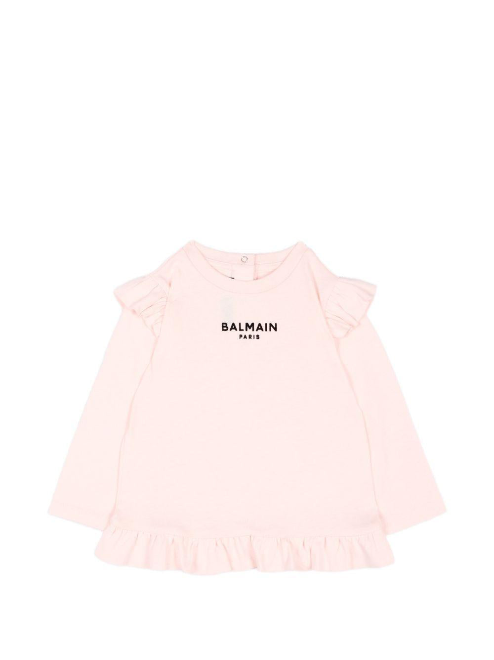 T-shirt per neonata Balmain Kids rosa con dettagli con volant BZ8010 Z3672 508NE BALMAIN KIDS 