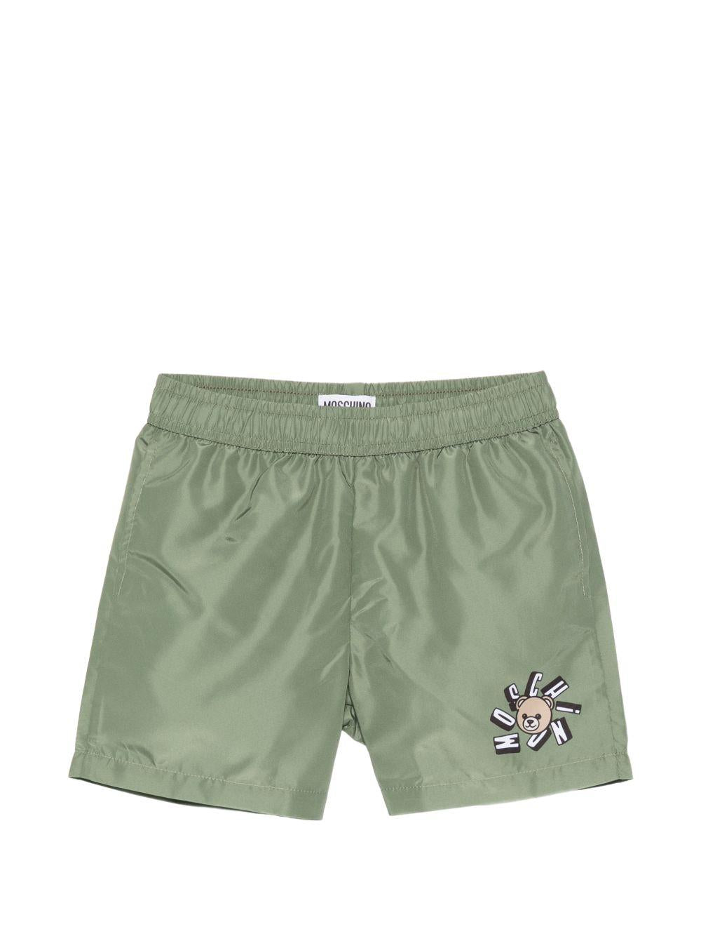 Costume da bagno per bambino Moschino Kids verde con stampa logo HUL01LLKA02 30037 MOSCHINO KIDS 