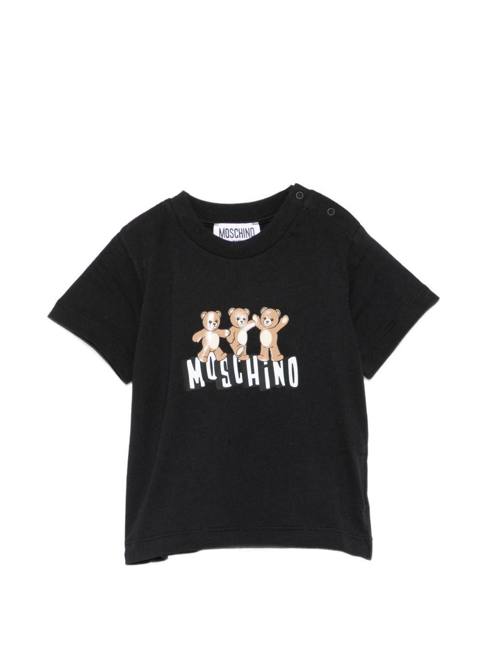 T-shirt per neonati Moschino Kids nera con stampa grafica tre Teddy Bear MUM04KLAA17 60100 MOSCHINO KIDS 