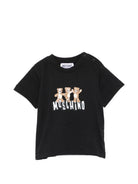 T-shirt per neonati Moschino Kids nera con stampa grafica tre Teddy Bear MUM04KLAA17 60100 MOSCHINO KIDS 