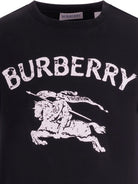 T-shirt per bambino Burberry Kids nera con logo equestrian knight sul davanti 8117667 A1189 BURBERRY KIDS 