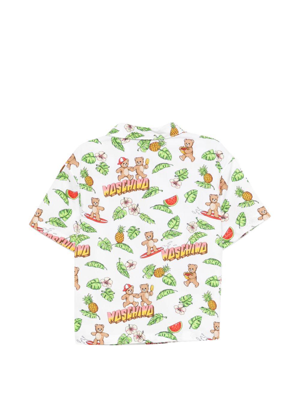 Camicia per neonato Moschino Kids bianca con stampa grafica all-over MUC01LLLB64 83657 MOSCHINO KIDS 