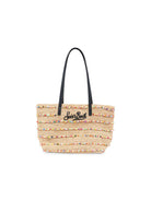 Borsa MC2 Saint Barth beige con perline colorate ricamate all-over RAFC002 00357L MC2 ST. BARTH KIDS 