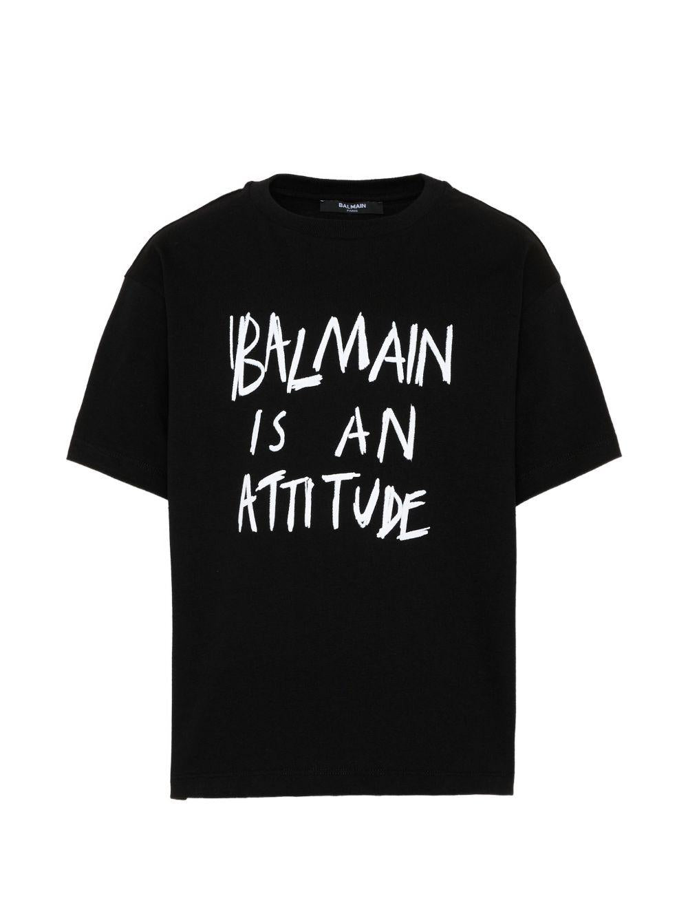 T-shirt per bambino Balmain Kids nera con scritta sul davanti BZ8H01 Z3672 930BC BALMAIN KIDS 