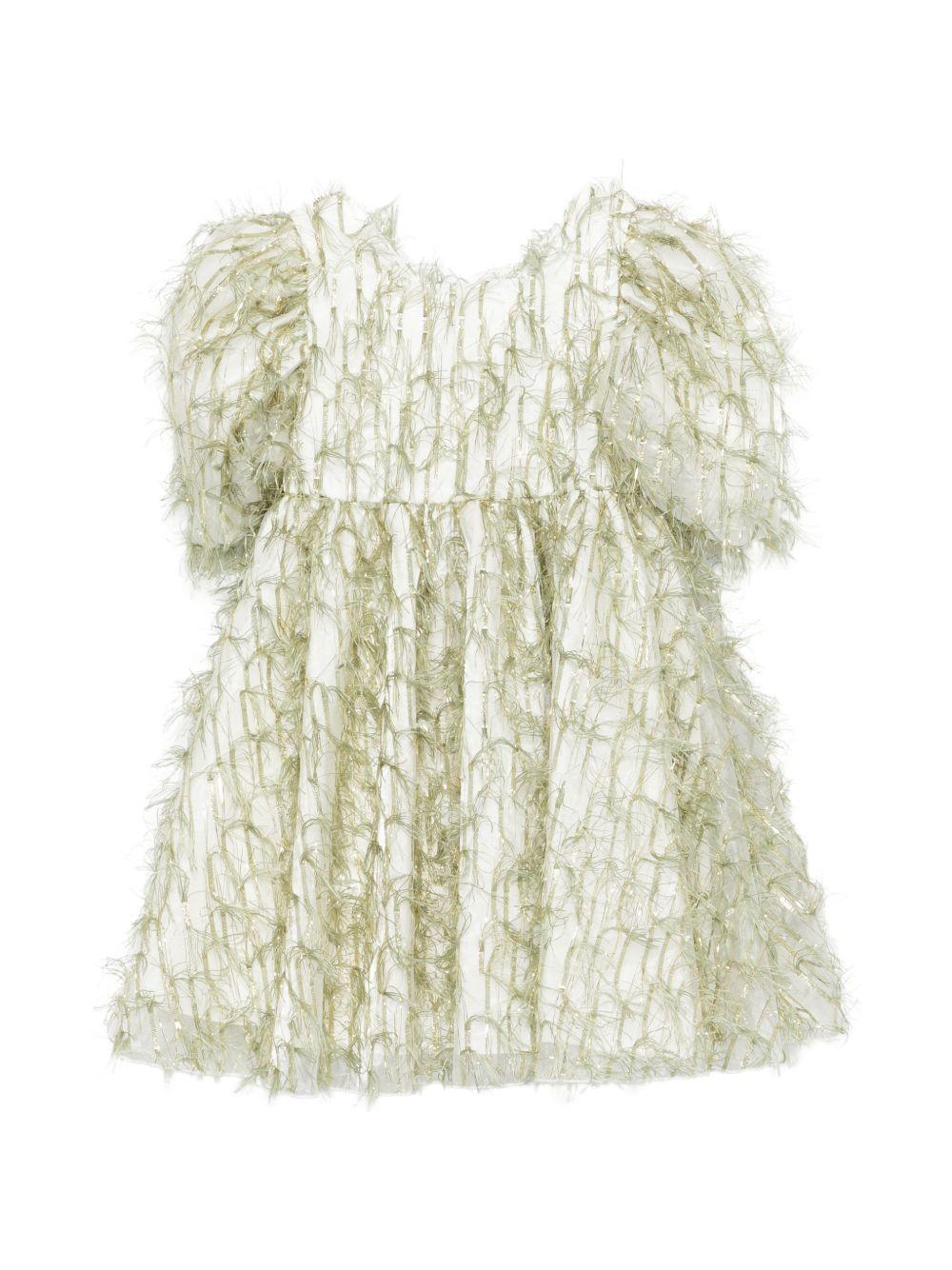 Abito per bambina Alapage verde con dettagli frange 26SAGDRE00042 OLIVA A'LAPAGE KIDS 