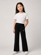 Pantaloni svasati per bambina Kenzo Kids neri con applicazione Boke Flower K62187 09B KENZO KIDS 
