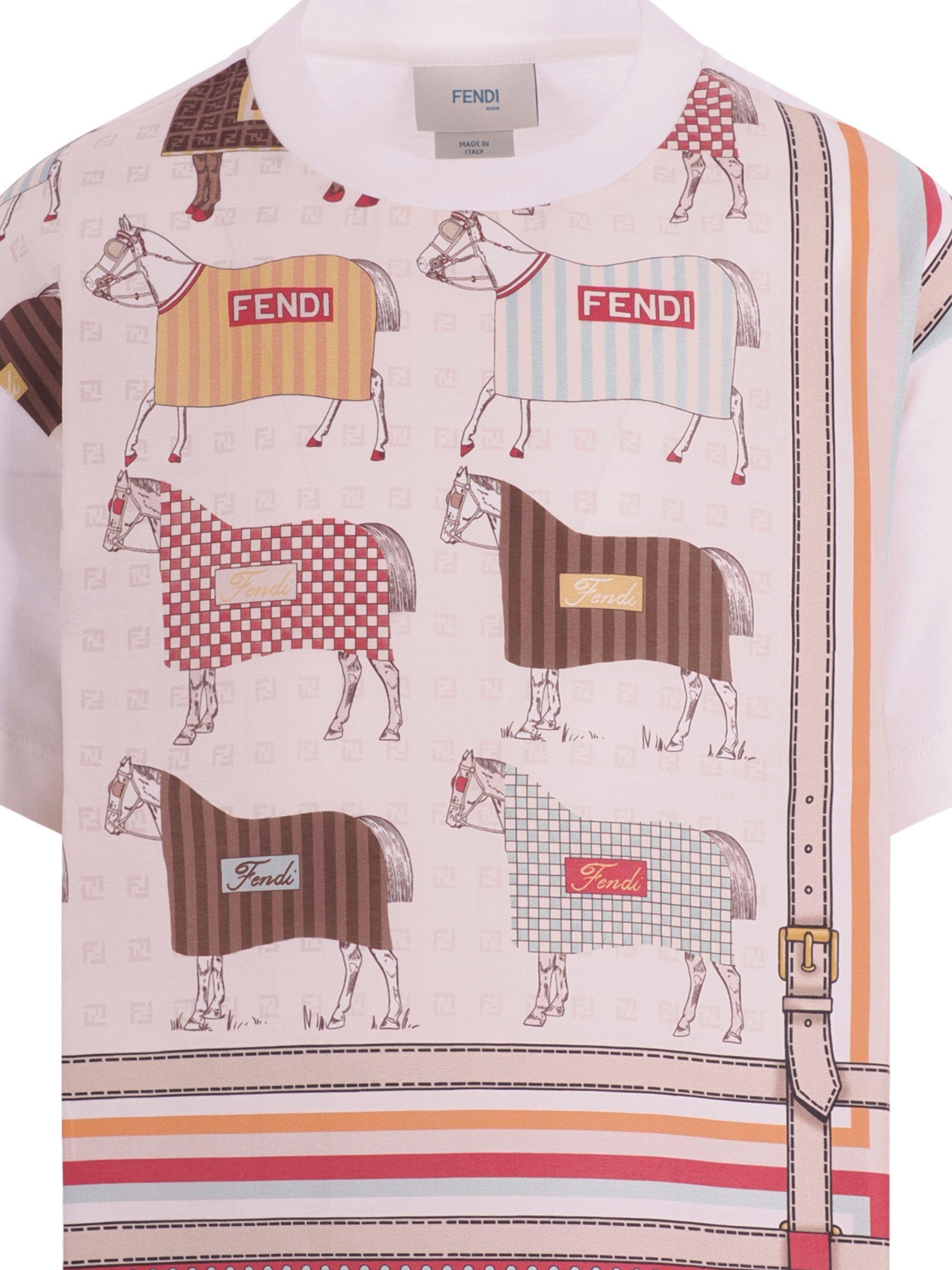 T-shirt per bambino Fendi Kids multicolore con stampa Cavalli Fendi JMI497 AVVY F0T9H FENDI KIDS 
