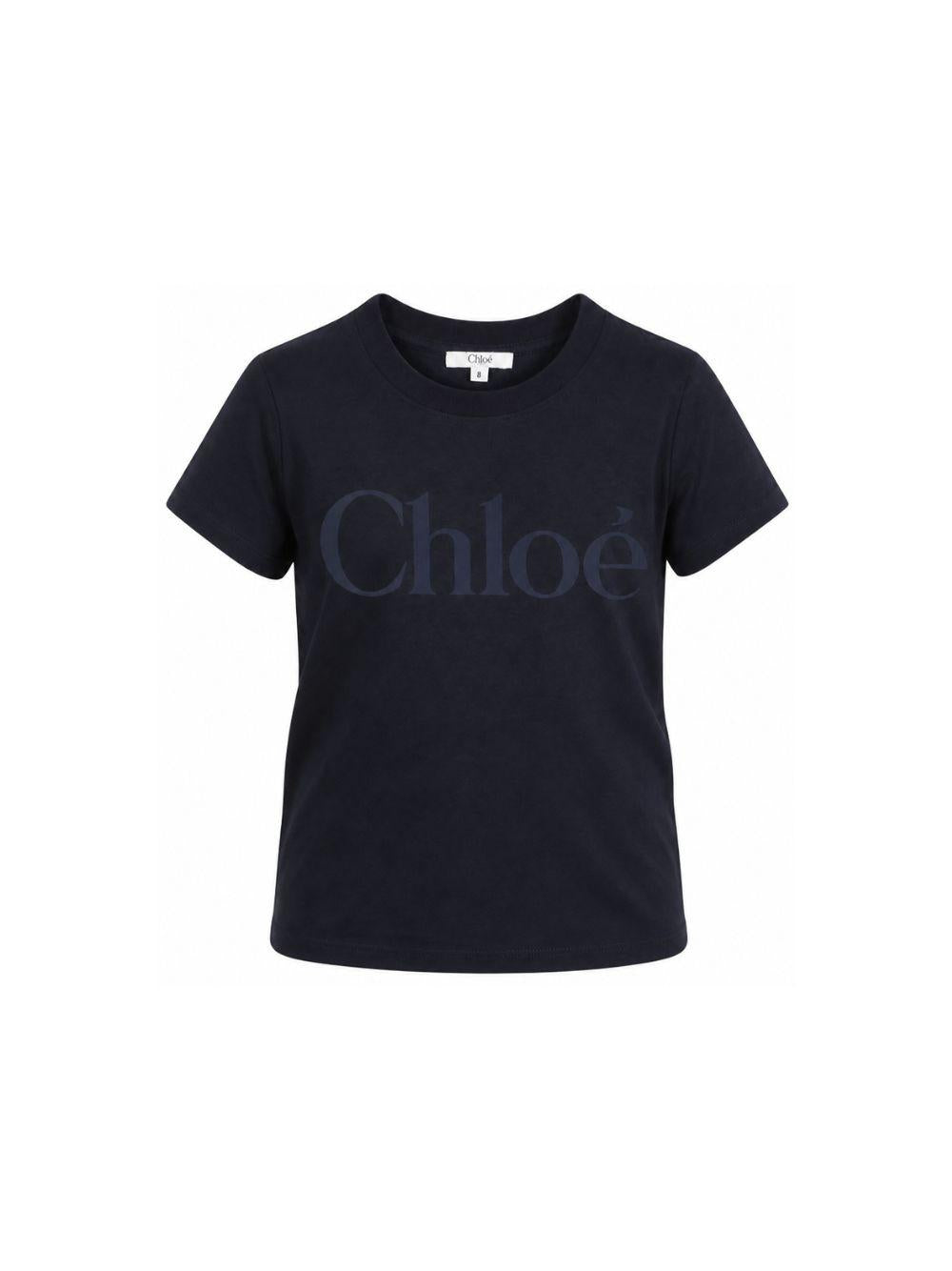 T-shirt per bambina Chloè Kids blu con stampa logo sul davanti C21301 859 CHLOE' KIDS 