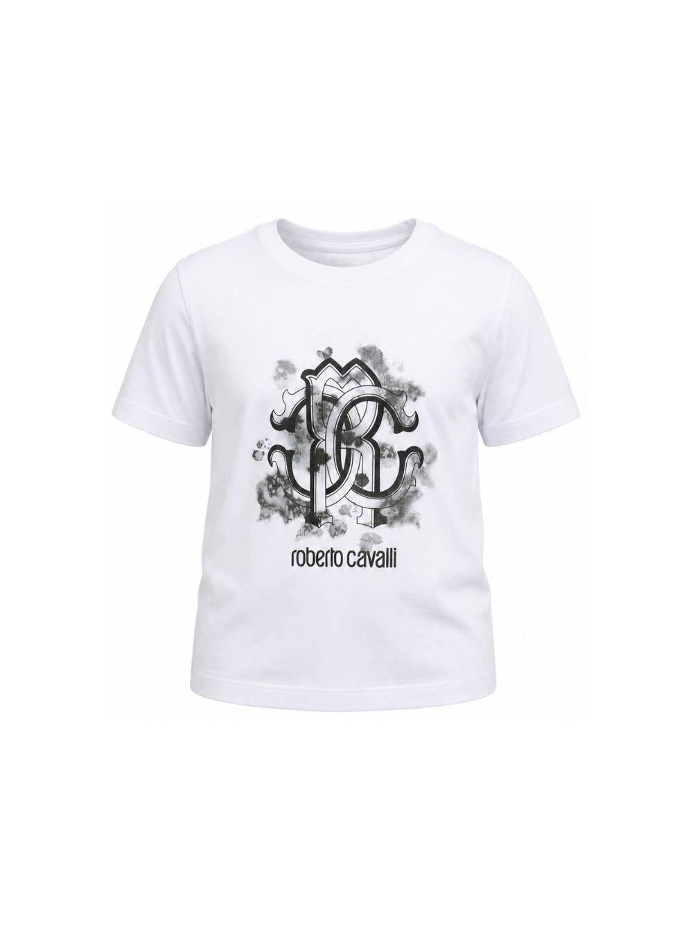 T-shirt per bambino Roberto Cavalli Kids bianca con stampa grafica CBP26138TS WHITE ROBERTO CAVALLI KIDS 