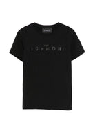 T-shirt per bambini John Richmond Junior nera con logo sul davanti RGP26017TS BLACK JOHN RICHMOND KIDS 