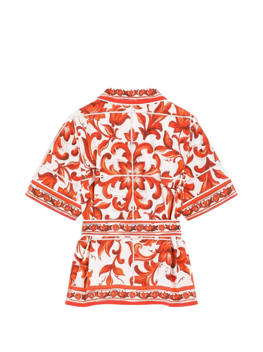 Camicia Vanity per bambina Dolce & Gabbana Kids bianca e arancione in popeline con stampa maiolica L56S07 G7P4J IH3TN DOLCE & GABBANA KIDS 