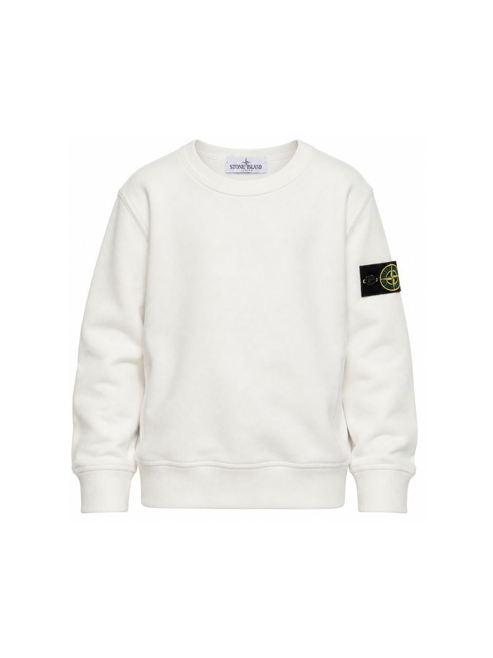 Felpa per bambino Stone Island Kids bianco con applicazione sulla manica L2S166100001S0A20 V0001 STONE ISLAND KIDS 
