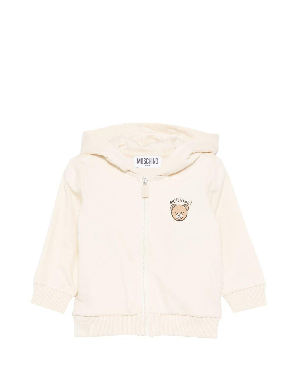 Felpa per neonati Moschino Kids beige con stampa Teddy Bear MUF067LCA19 20404 MOSCHINO KIDS 