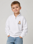Felpa per bambino Moschino Kids bianca con mezza zip HUF0A0LCA94 10101 MOSCHINO KIDS 
