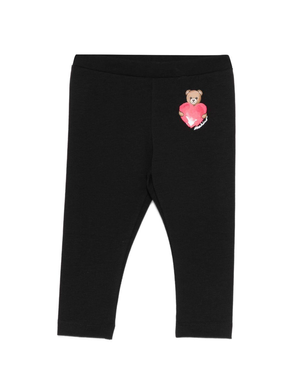 Leggins per neonata Moschino Kids neri con dettaglio Teddy Bear con cuore MIP032LBA00 60100 MOSCHINO KIDS 