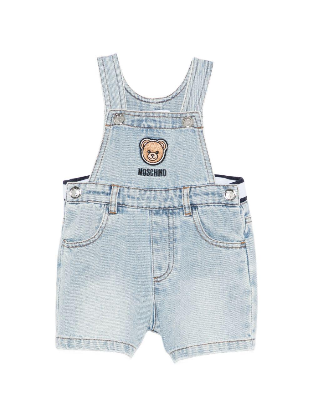 Salopette per neonati Moschino Kids denim con ricamo orsetto sul davanti MUQ01RL0E34 41034 MOSCHINO KIDS 